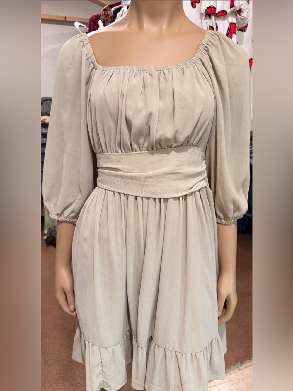 Soft Cream Peasant Waist Dress